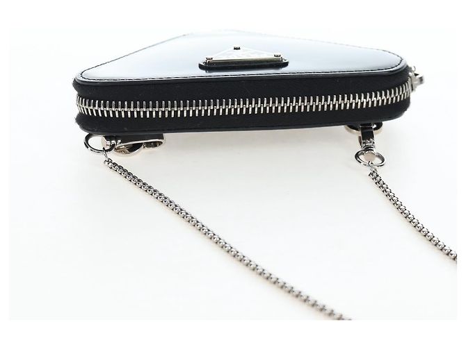 PRADA Schultertasche mit Kette aus Leder Schwarz Silber Auth 200384V - Ansicht 6