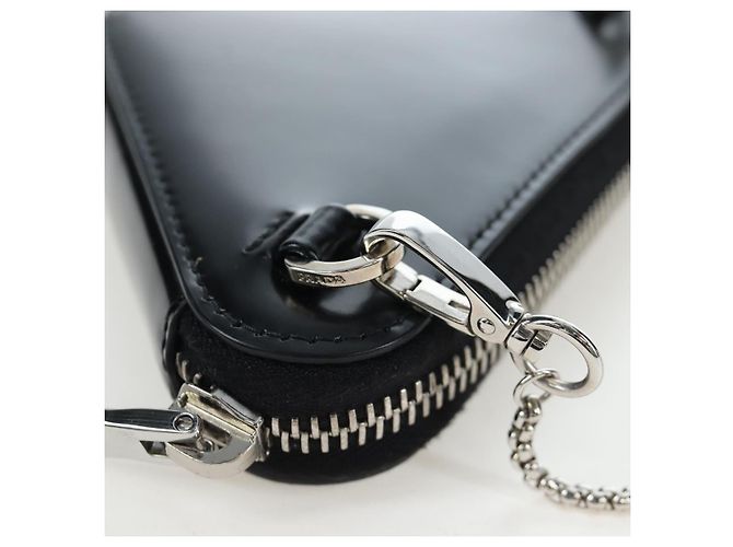 PRADA Schultertasche mit Kette aus Leder Schwarz Silber Auth 200384V - Ansicht 8