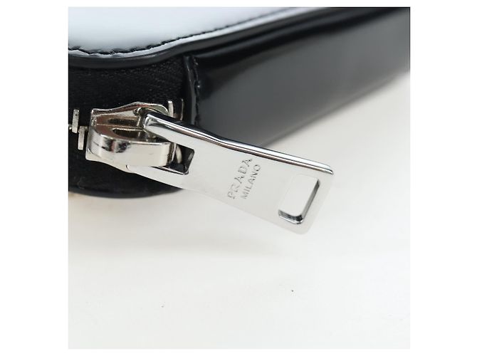 PRADA Schultertasche mit Kette aus Leder Schwarz Silber Auth 200384V - Ansicht 9
