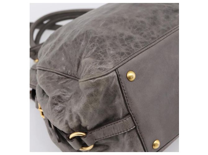 Borsa Miu Miu Vitellolux in pelle 2way Grigio Oro Auth 204126V Marrone D'oro - vista 17