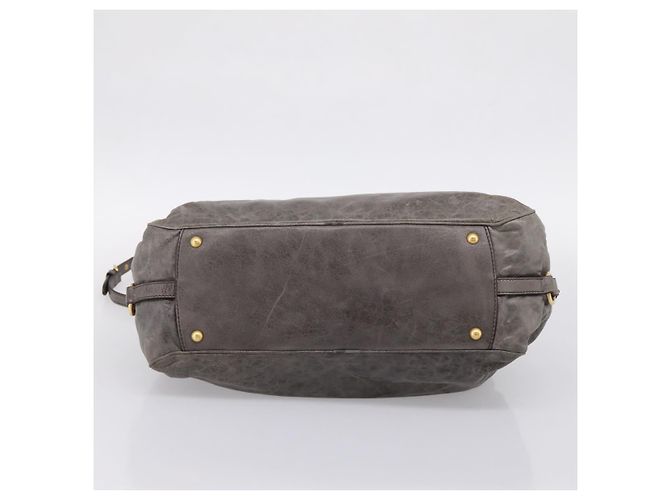 Borsa Miu Miu Vitellolux in pelle 2way Grigio Oro Auth 204126V Marrone D'oro - vista 5