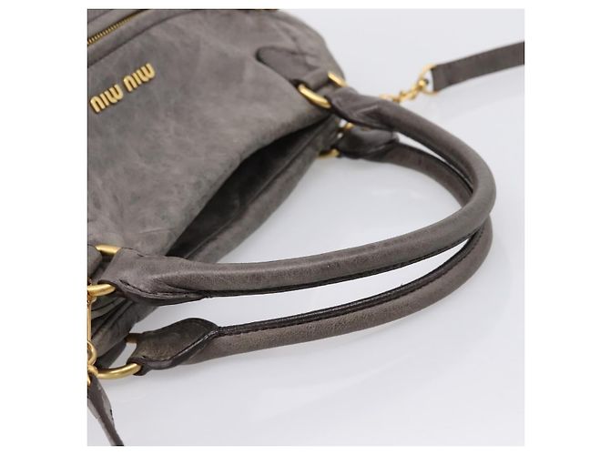 Borsa Miu Miu Vitellolux in pelle 2way Grigio Oro Auth 204126V Marrone D'oro - vista 7