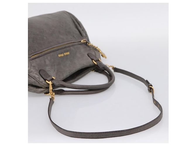 Borsa Miu Miu Vitellolux in pelle 2way Grigio Oro Auth 204126V Marrone D'oro - vista 8