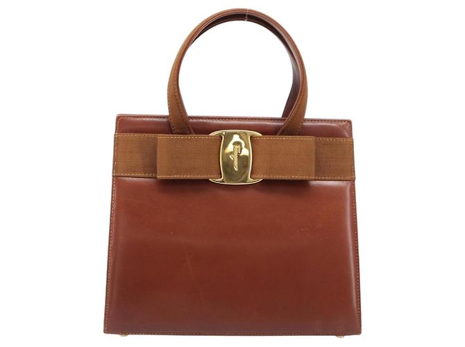 Borsa Salvatore Ferragamo Vala in pelle marrone e oro autentica 205097 D'oro - vista 13