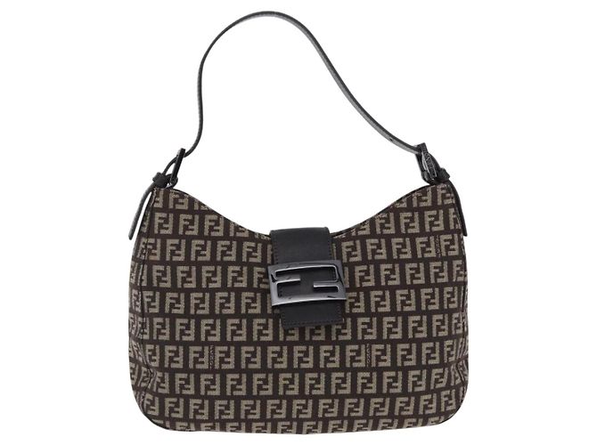 FENDI Borsa a Tracolla Mamma Baguette in Tela Zucchino Marrone 8BR036 Auth 198299V Argento - vista 13