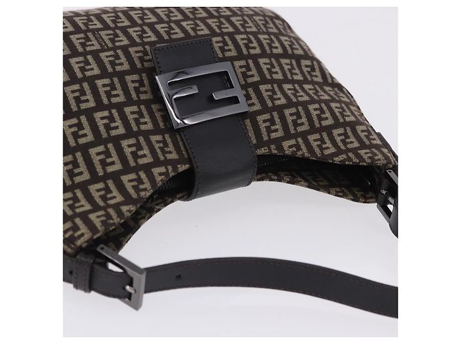 FENDI Borsa a Tracolla Mamma Baguette in Tela Zucchino Marrone 8BR036 Auth 198299V Argento - vista 14
