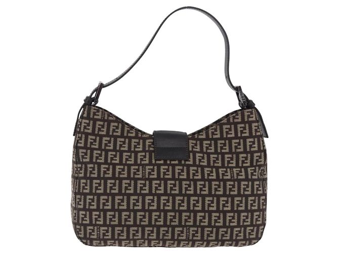 FENDI Borsa a Tracolla Mamma Baguette in Tela Zucchino Marrone 8BR036 Auth 198299V Argento - vista 2