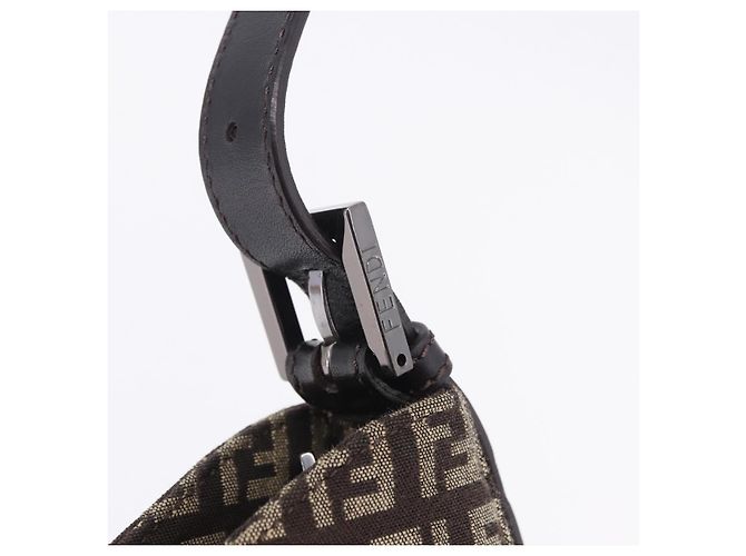 FENDI Borsa a Tracolla Mamma Baguette in Tela Zucchino Marrone 8BR036 Auth 198299V Argento - vista 20