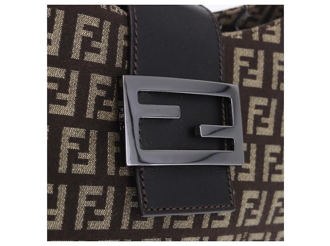 FENDI Borsa a Tracolla Mamma Baguette in Tela Zucchino Marrone 8BR036 Auth 198299V Argento - vista 22