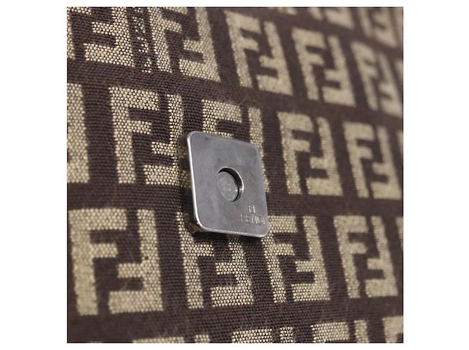 FENDI Borsa a Tracolla Mamma Baguette in Tela Zucchino Marrone 8BR036 Auth 198299V Argento - vista 24