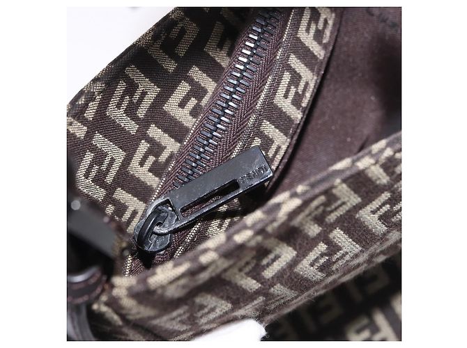 FENDI Borsa a Tracolla Mamma Baguette in Tela Zucchino Marrone 8BR036 Auth 198299V Argento - vista 31