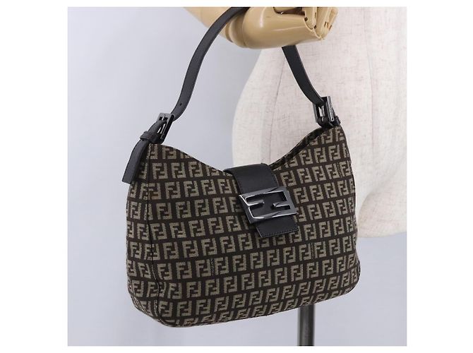 FENDI Borsa a Tracolla Mamma Baguette in Tela Zucchino Marrone 8BR036 Auth 198299V Argento - vista 33