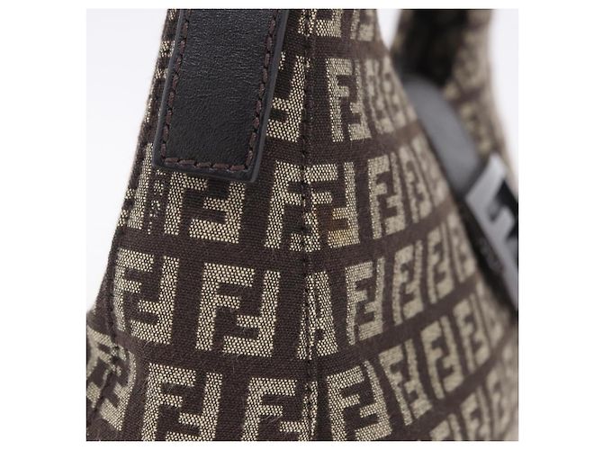 FENDI Borsa a Tracolla Mamma Baguette in Tela Zucchino Marrone 8BR036 Auth 198299V Argento - vista 5
