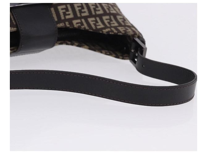 FENDI Borsa a Tracolla Mamma Baguette in Tela Zucchino Marrone 8BR036 Auth 198299V Argento - vista 7