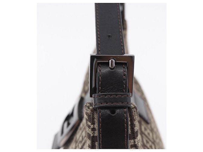 FENDI Borsa a Tracolla Mamma Baguette in Tela Zucchino Marrone 8BR036 Auth 198299V Argento - vista 8