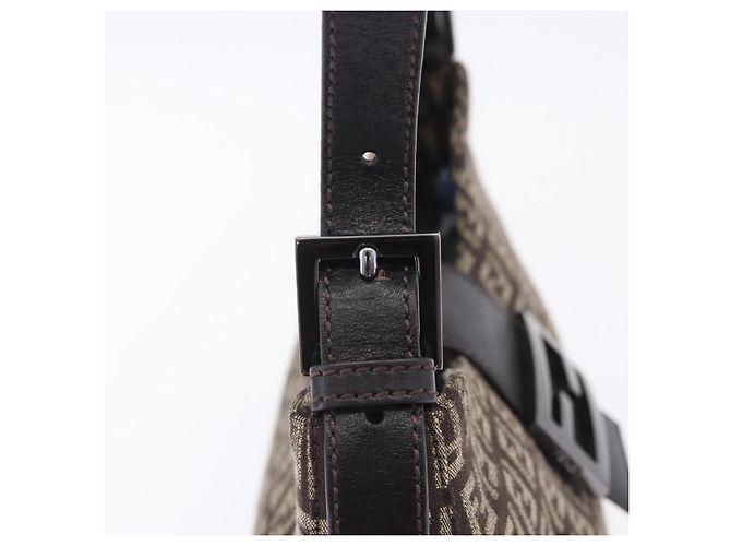 FENDI Borsa a Tracolla Mamma Baguette in Tela Zucchino Marrone 8BR036 Auth 198299V Argento - vista 9