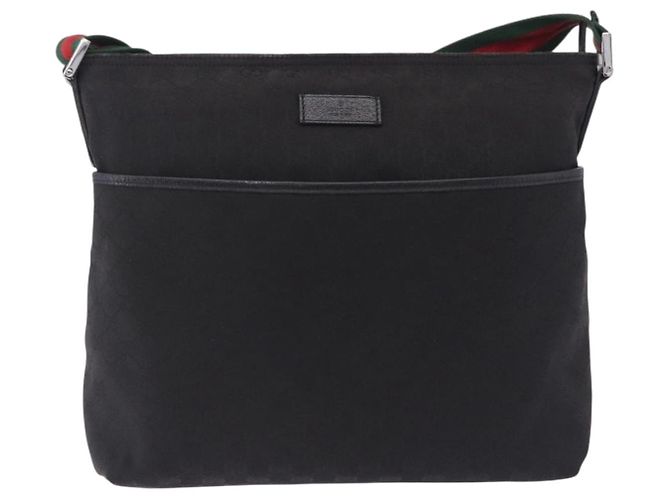Borsa a tracolla GUCCI GG Canvas Web Sherry Line Nero Argento 189751 Auth 203232A - vista 13