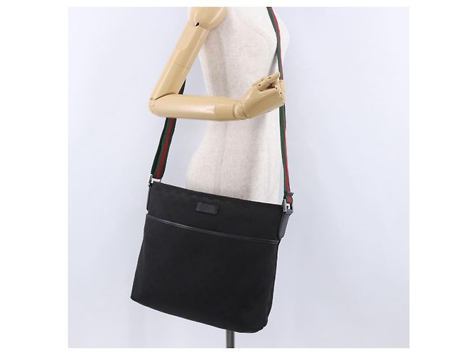 Borsa a tracolla GUCCI GG Canvas Web Sherry Line Nero Argento 189751 Auth 203232A - vista 28