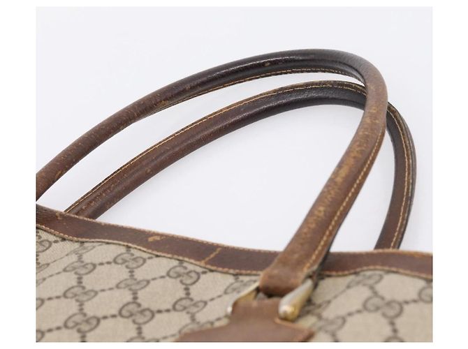 Borsa Tote GUCCI GG Supreme PVC Beige Gold Auth 203643 D'oro - vista 14