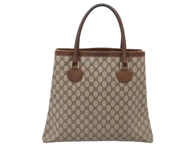 Borsa Tote GUCCI GG Supreme PVC Beige Gold Auth 203643 D'oro - vista 2