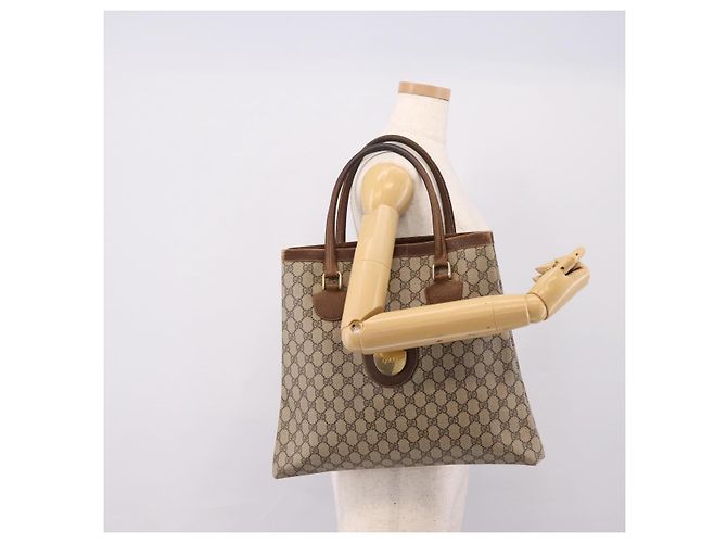 Borsa Tote GUCCI GG Supreme PVC Beige Gold Auth 203643 D'oro - vista 25