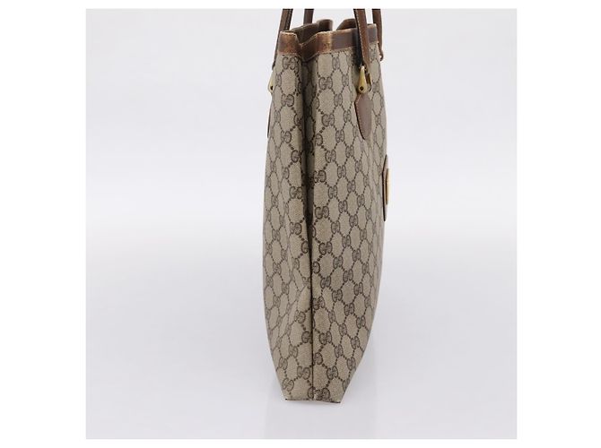 Borsa Tote GUCCI GG Supreme PVC Beige Gold Auth 203643 D'oro - vista 3
