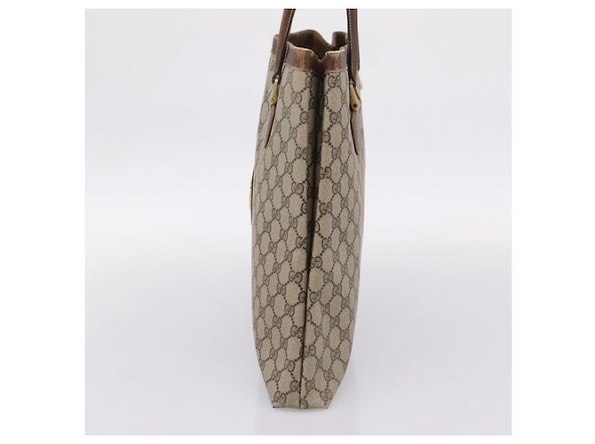 Borsa Tote GUCCI GG Supreme PVC Beige Gold Auth 203643 D'oro - vista 4