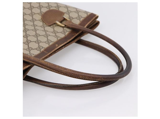 Borsa Tote GUCCI GG Supreme PVC Beige Gold Auth 203643 D'oro - vista 7