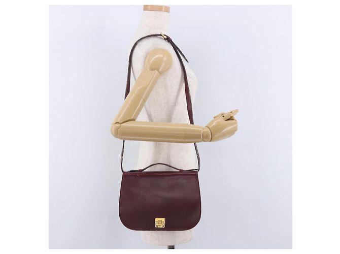 Céline CELINE Borsa a tracolla Horse Carriage in pelle 2way Bordeaux Gold Auth 201084 D'oro Bordò - vista 33