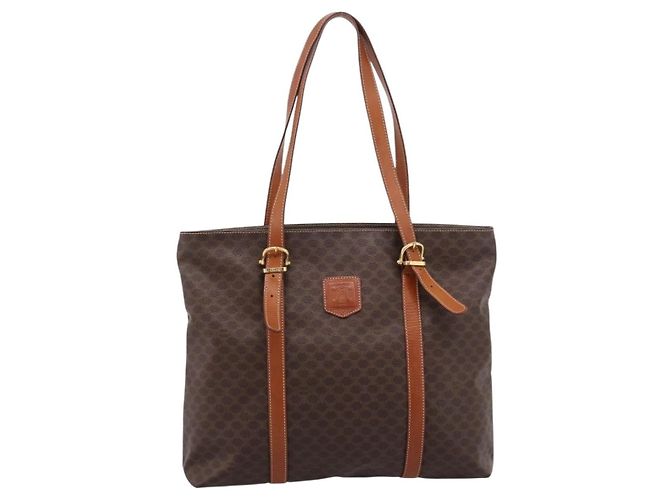Céline CELINE Macadam Canvas Tote Bag PVC Leder Braun Gold Auth 203674A Golden - Ansicht 13