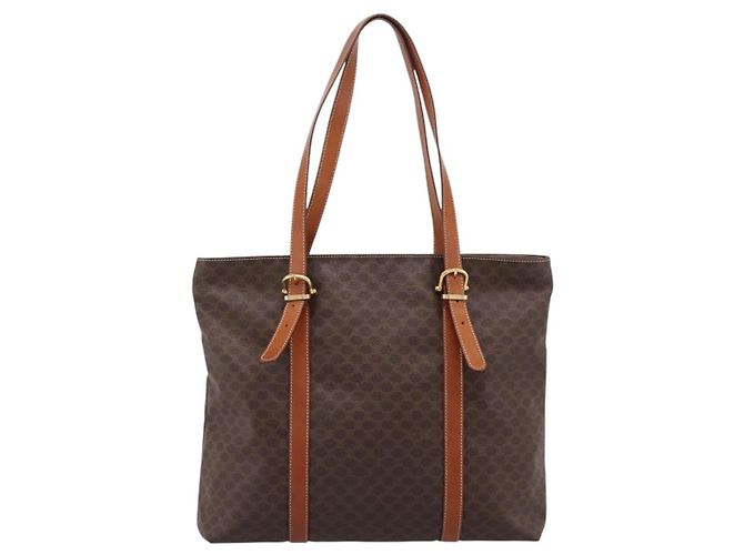 Céline CELINE Macadam Canvas Tote Bag PVC Leder Braun Gold Auth 203674A Golden - Ansicht 2