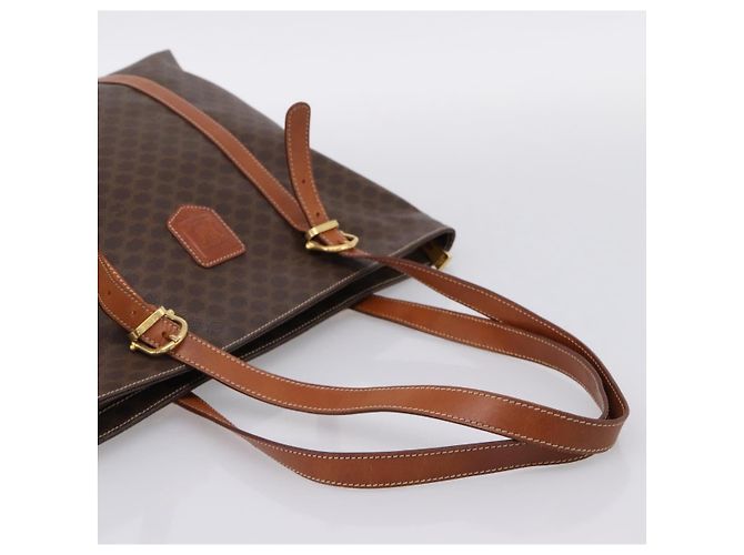 Céline CELINE Macadam Canvas Tote Bag PVC Leder Braun Gold Auth 203674A Golden - Ansicht 7