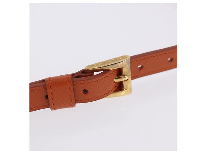 Portafoglio a spalla con catena PRADA in pelle Saffiano Arancione Tono Oro Auth ka6249 - vista 10