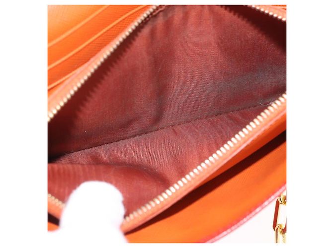 Portafoglio a spalla con catena PRADA in pelle Saffiano Arancione Tono Oro Auth ka6249 - vista 11