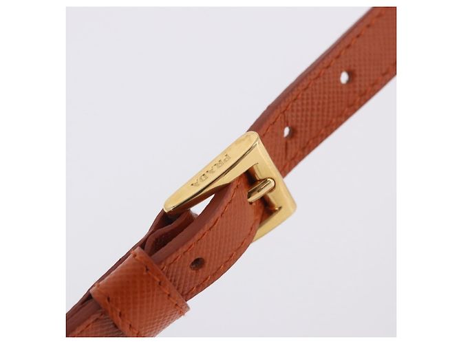 Portafoglio a spalla con catena PRADA in pelle Saffiano Arancione Tono Oro Auth ka6249 - vista 16