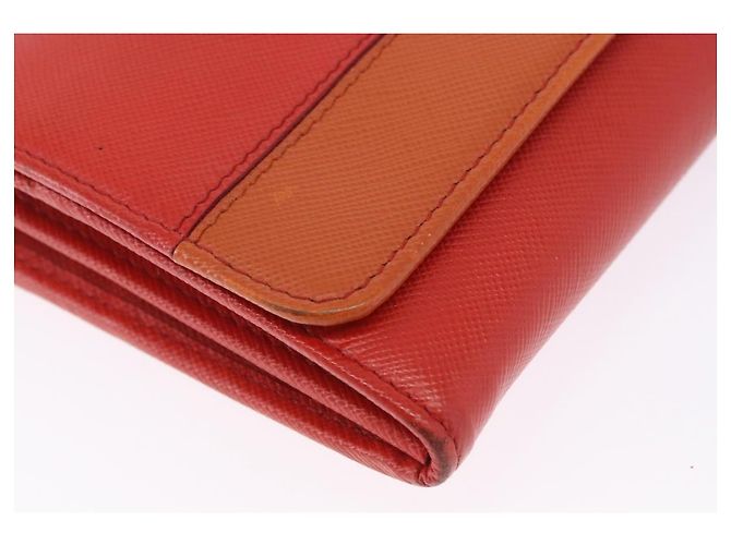 Portafoglio a spalla con catena PRADA in pelle Saffiano Arancione Tono Oro Auth ka6249 - vista 17