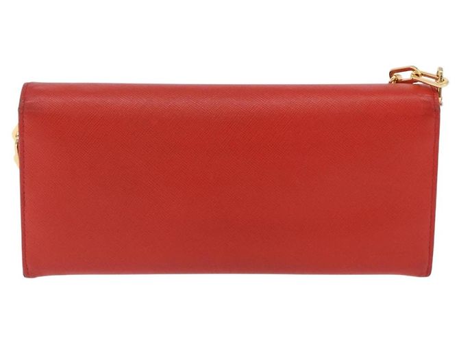 Portafoglio a spalla con catena PRADA in pelle Saffiano Arancione Tono Oro Auth ka6249 - vista 2