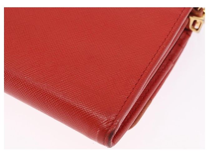 Portafoglio a spalla con catena PRADA in pelle Saffiano Arancione Tono Oro Auth ka6249 - vista 20