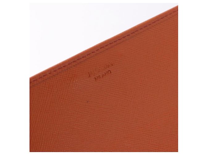 Portafoglio a spalla con catena PRADA in pelle Saffiano Arancione Tono Oro Auth ka6249 - vista 24