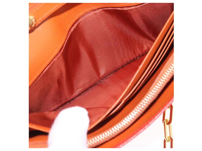 Portafoglio a spalla con catena PRADA in pelle Saffiano Arancione Tono Oro Auth ka6249 - vista 27
