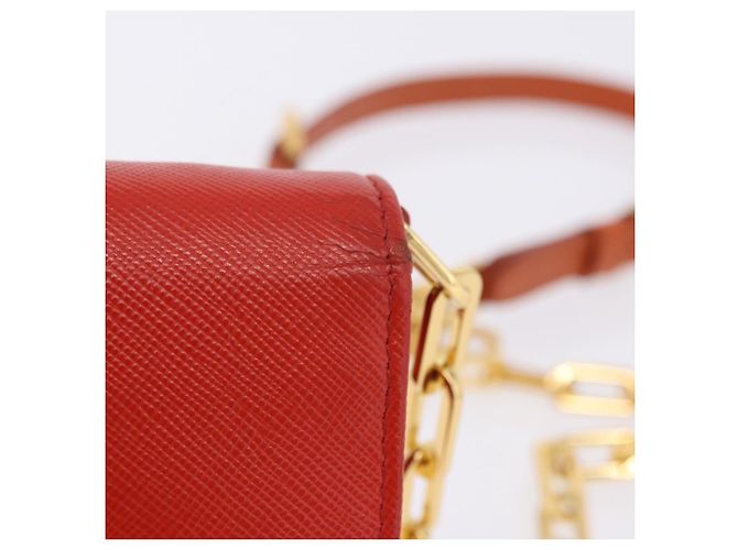 Portafoglio a spalla con catena PRADA in pelle Saffiano Arancione Tono Oro Auth ka6249 - vista 3