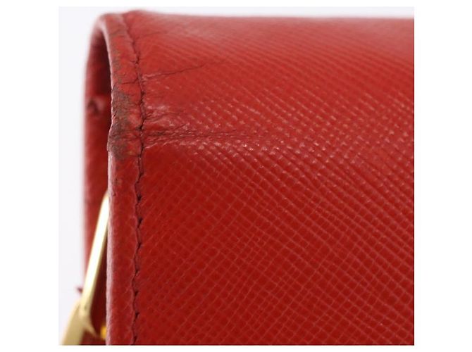 Portafoglio a spalla con catena PRADA in pelle Saffiano Arancione Tono Oro Auth ka6249 - vista 4
