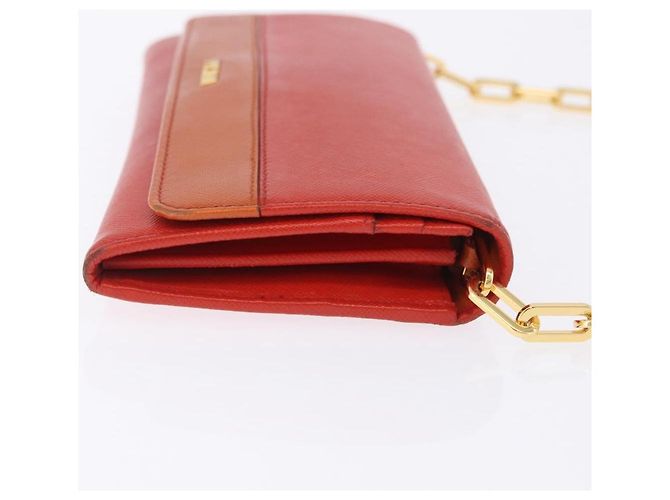 Portafoglio a spalla con catena PRADA in pelle Saffiano Arancione Tono Oro Auth ka6249 - vista 5