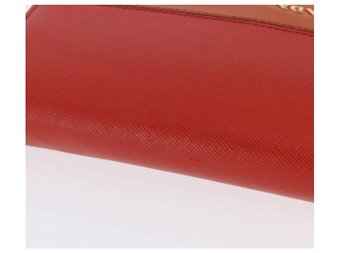 Portafoglio a spalla con catena PRADA in pelle Saffiano Arancione Tono Oro Auth ka6249 - vista 8