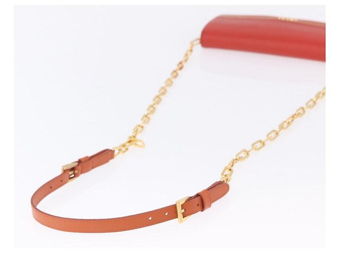 Portafoglio a spalla con catena PRADA in pelle Saffiano Arancione Tono Oro Auth ka6249 - vista 9