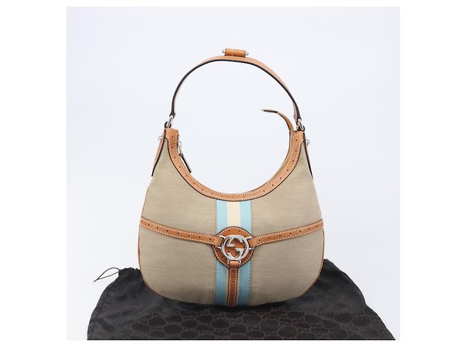 Borsa a tracolla GUCCI Interlocking Canvas Beige Silver 114869 Auth 204577V Argento - vista 12