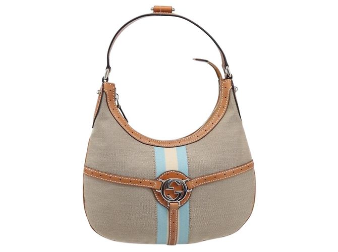 Borsa a tracolla GUCCI Interlocking Canvas Beige Silver 114869 Auth 204577V Argento - vista 13