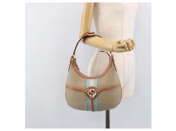 Borsa a tracolla GUCCI Interlocking Canvas Beige Silver 114869 Auth 204577V Argento - vista 25