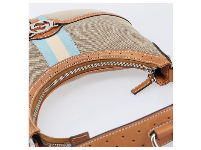 Borsa a tracolla GUCCI Interlocking Canvas Beige Silver 114869 Auth 204577V Argento - vista 6