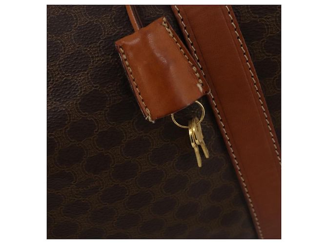 Céline Bolsa Boston CELINE Macadam PVC Couro Marrom Tom Dourado Auth 201260A - vista 10